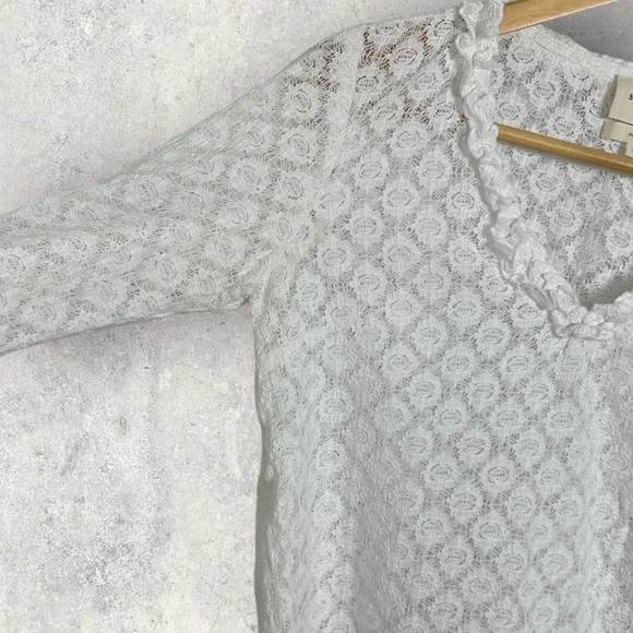 Sezane Leonora Blouse Ecru White Size 34 French US 2 V-Neck Ruffle Sheer Lace - Picture 9 of 14